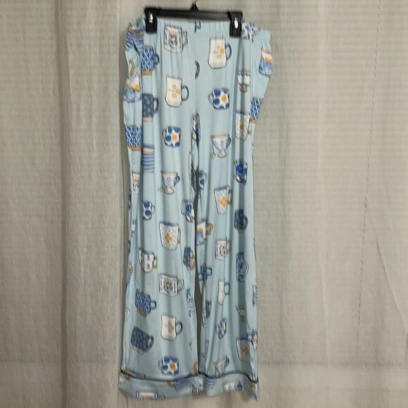 kate spade XLβLight Blue Tea Coffee Print Notch Collar 3/4 Sleeve Pants PJ Set - Picture 15 of 17